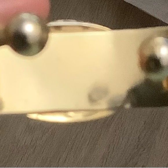 Gold-Tone Cuff Bracelet W/Green Stone & Round End Accents - Picture 5 of 5